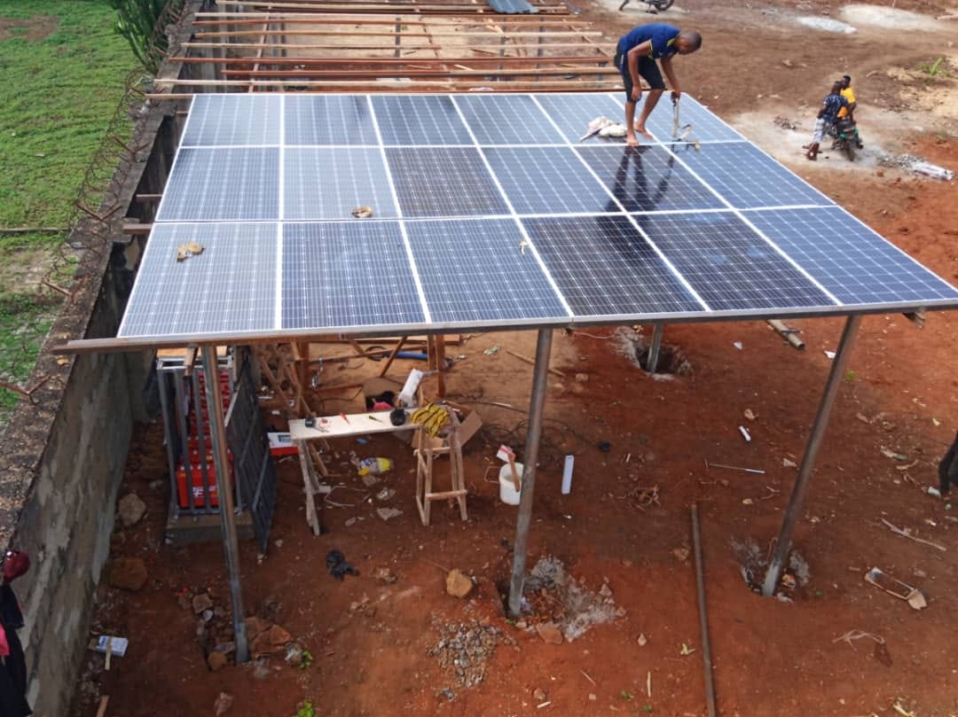 Solar panel canopy installation in progress